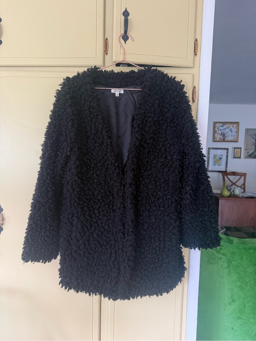 Max Studio Black Teddy Faux-Shearling Coat